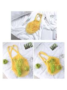 1 件装网绳购物袋便携式、可清洗、可重复使用的购物手提袋储物袋适用于杂货店购物、海滩、储存、水果、蔬菜和市场 - 彩色 - 查看 8