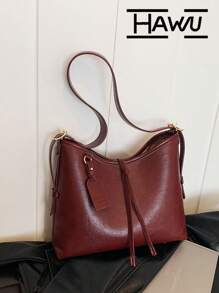 1pc Wine Red Shoulder Tote Bag, Large Capacity For Daily Commute - Burgundy - View 1