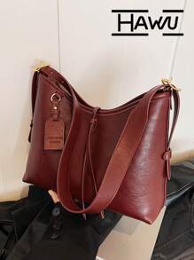 1pc Wine Red Shoulder Tote Bag, Large Capacity For Daily Commute - Burgundy - View 5