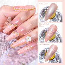 6件套贝壳纹理凝胶指甲油套装，白色、粉色、蓝色指甲油，珍珠贝壳美人鱼纹理凝胶指甲油套装，亮泽指甲凝胶，半永久可卸UV/LED美甲设计套装，适合DIY家庭美甲沙龙，女士礼物 - 彩色 - 查看 9