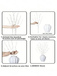 1 árbol de abedul decorativo con luz de 20 LED a batería, para interior, bodas, fiestas, decoración del hogar y feriados, con ramas artificiales simuladas - Blanco - Ver 5