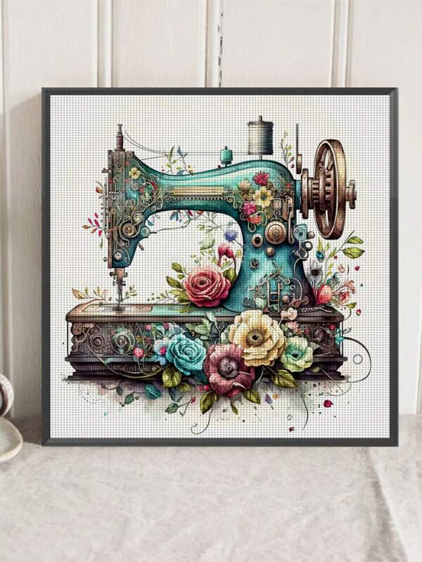 1 set Kit de peinture au point de croix avec motif de machine à coudre, fournitures d'arts et d'artisanat de fils DMC, fils de haute qualité en couleurs mélangées, peinture décorative au point de croix 11CT, ensemble complet de décoration d'artisanat de broderie pour la maison sans cadre, convient pour l'entrée, le bureau, la chambre à coucher et d'autres décorations