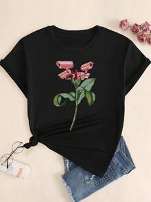 Babylook Flower Camera Print T-Shirt Short Sleeve Comfort Casual Premium - Vì vậy - Xem 1