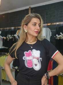 Viscolaycra T-Shirt With Rhinestone Applique - Màu vàng - Xem 2