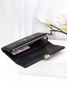 Ví dài cho nữ bằng da PU mềm, gấp được, đa chức năng, dung lượng lớn, đựng được nhiều loại thẻ, đựng được nhiều loại thẻ, ví đựng tiền xu có khóa kéo tinh tế, nhẹ, thích hợp làm quà tặng ngày lễ, Giáng sinh, quà tặng Lễ Tạ ơn, quà tặng cổ điển cho phụ nữ - màu đen - Xem 8