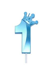 1pc Blue Crown Birthday Candle Rhinestone Opera Style Number Candle Suitable For Ages 0-9 Birthday Cake Decoration & Gift,Christmas - Blue - View 13