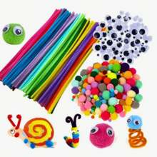 Kit Montessori Limpador De Cachimbo + Pompons + Olhinhos - Multicolorido - Visão 1
