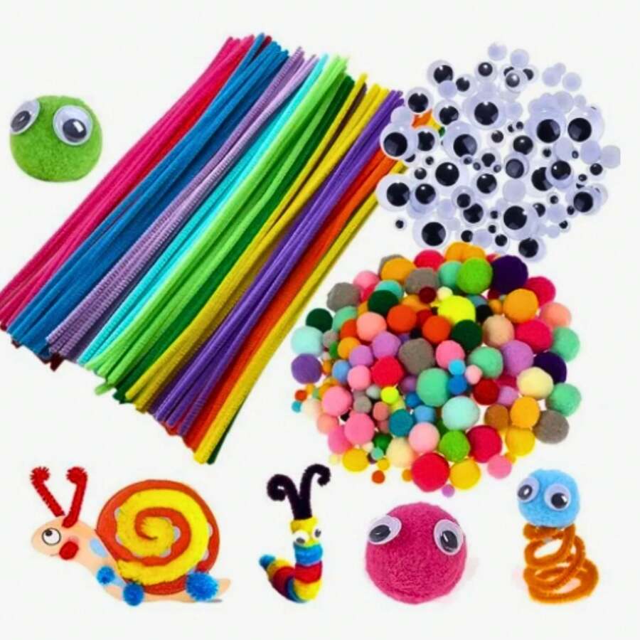 Kit Montessori Limpador De Cachimbo + Pompons + Olhinhos - Multicolorido - Visão 1