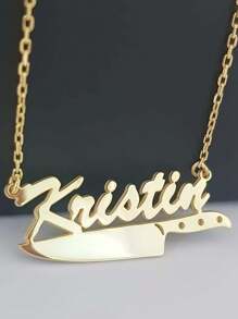 Customized Knife Shaped English Letter Name Pendant Necklace - Adjustable Chain, Personalized Jewelry Decor, Great Gift Idea For Chefs