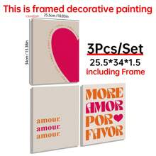 Ensemble de 3 pièces Art mural More Amor Por Favor Sunshine - Maximalist Poster - Citation d'amour - Eclectique coloré moderne rose-orange - Art mural imprimable