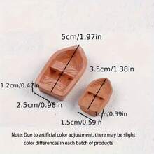 1 Set,2pcs Miniature Resin Boat Figurine, Fairy Garden Accessory, Decorative Micro Landscape Ornament, Aquarium Terrarium Decor, Rustic Brown Ornament - Multicolor - View 2