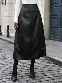Mobula Sound Elegant Women's Pleated PU Leather Maxi Skirt, Fashionable And Versatile For Spring/Summer