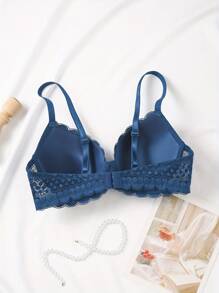 蓝色女士舒适性感蕾丝荷叶边褶皱文胸内衣 - 藍色 - 查看 9