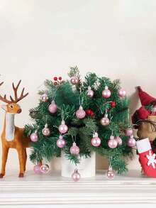 44 件圣诞球装饰、粉色圣诞球和粉色花环圣诞装饰套装和圣诞花圣诞树装饰、人造圣诞花环、防碎圣诞挂球、圣诞金属变形挂花环、顶框花环装饰、楼梯扶手、室内外圣诞装饰、圣诞装饰、圣诞树装饰、圣诞派对、家居装饰、圣诞