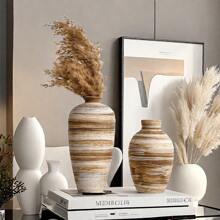 Modern Minimalist Brown Coarse Pottery Handmade Ceramic Vase Home Decoration Ornament Creative Living Room Study Desktop Flower Vase Gifts Birthday Graduation Back To School Room Decor School Supplies Glass Vase