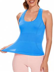 Workout Tank Tops For Women Sleeveless Gym Tops Seamless Racerback Athletic Yoga Shirts - 藍色 - 查看 2