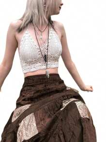 Women Long Patchwork Skirt, Adults Vintage Elegant Flower Print Pleated Skirt Brown - Marrón - Ver 6