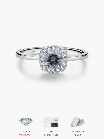 MODIAN D Renk Gri Moissanite Yüzükler 925 Ayar Gümüş Moda Parıltı Kare Halo Yüzük Kadınlar İçin Düğün İnce Mücevher Hediye