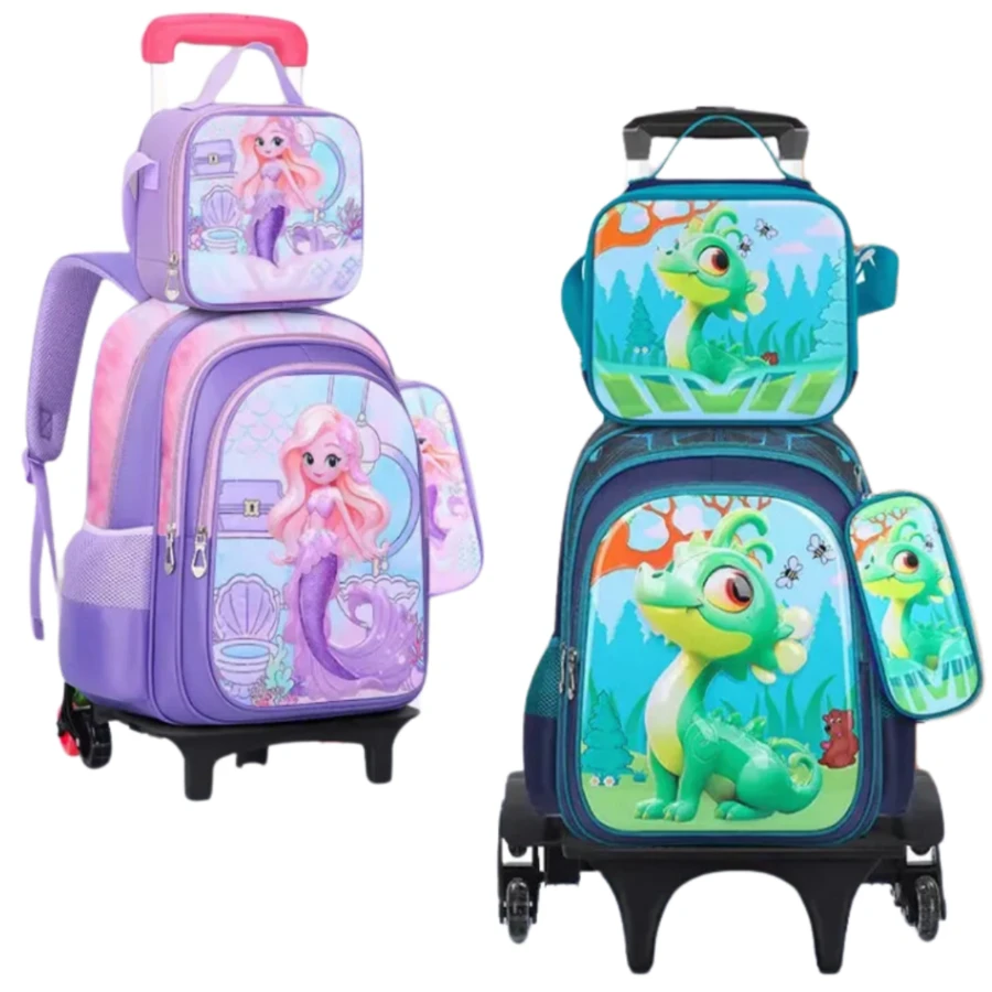 Backpack Kit School Bag With Wheels/Back Children's 3D Assorted Characters + Thermal Lunch Box + Pencil Case - Feminino Variado - 查看 1