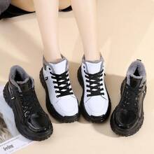 Women Winter Plus Velvet Snow Boots Casual PU Lace Up Warm Outdoor Mid Top  Shoes Couple Large Thick Anti Slip Shoe 35-41 - 白色 - 查看 4