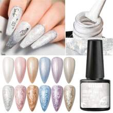 6件套贝壳纹理凝胶指甲油套装，白色、粉色、蓝色指甲油，珍珠贝壳美人鱼纹理凝胶指甲油套装，亮泽指甲凝胶，半永久可卸UV/LED美甲设计套装，适合DIY家庭美甲沙龙，女士礼物 - 彩色 - 查看 5