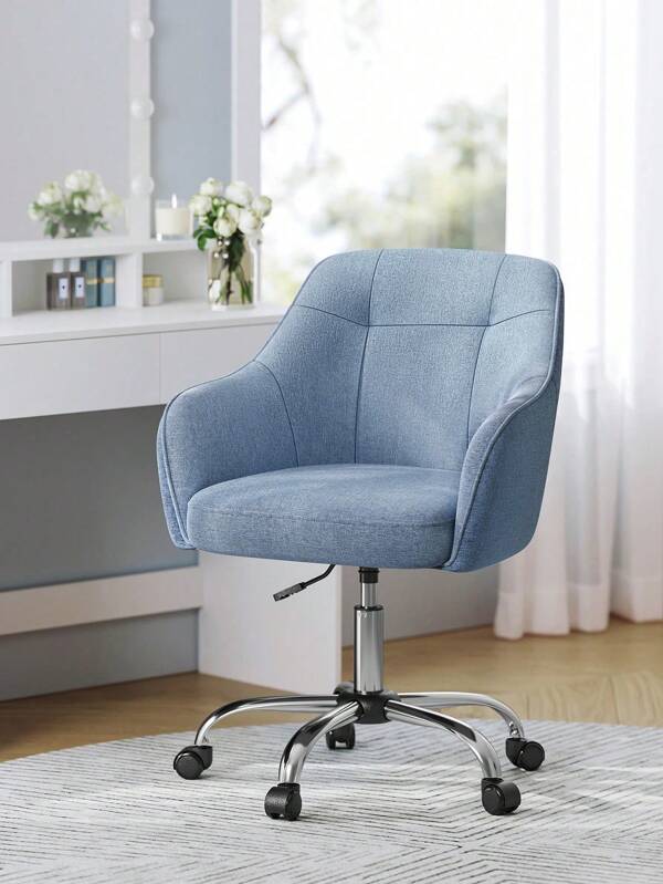 SONGMICS Sedia da Studio in Casa, Sedia Girevole, Regolabile in Altezza, Portante di 110 kg, Struttura in acciaio, Tessuto Cotone-lino Respirante, Studio, Camera da Letto, Blu
