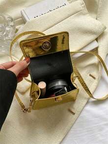 迷你时尚小方包，纯色可调节肩带，斜挎包，手提包适合青少年女大学生、新人和白领人士，非常适合办公室、大学、工作、商务、通勤、户外、旅行和郊游 - 金色 - 查看 3