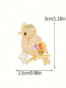 1pc Sparkling Crystal Decorated Magpie Bird Shape Brooch Pin, Apparel Collar Decor