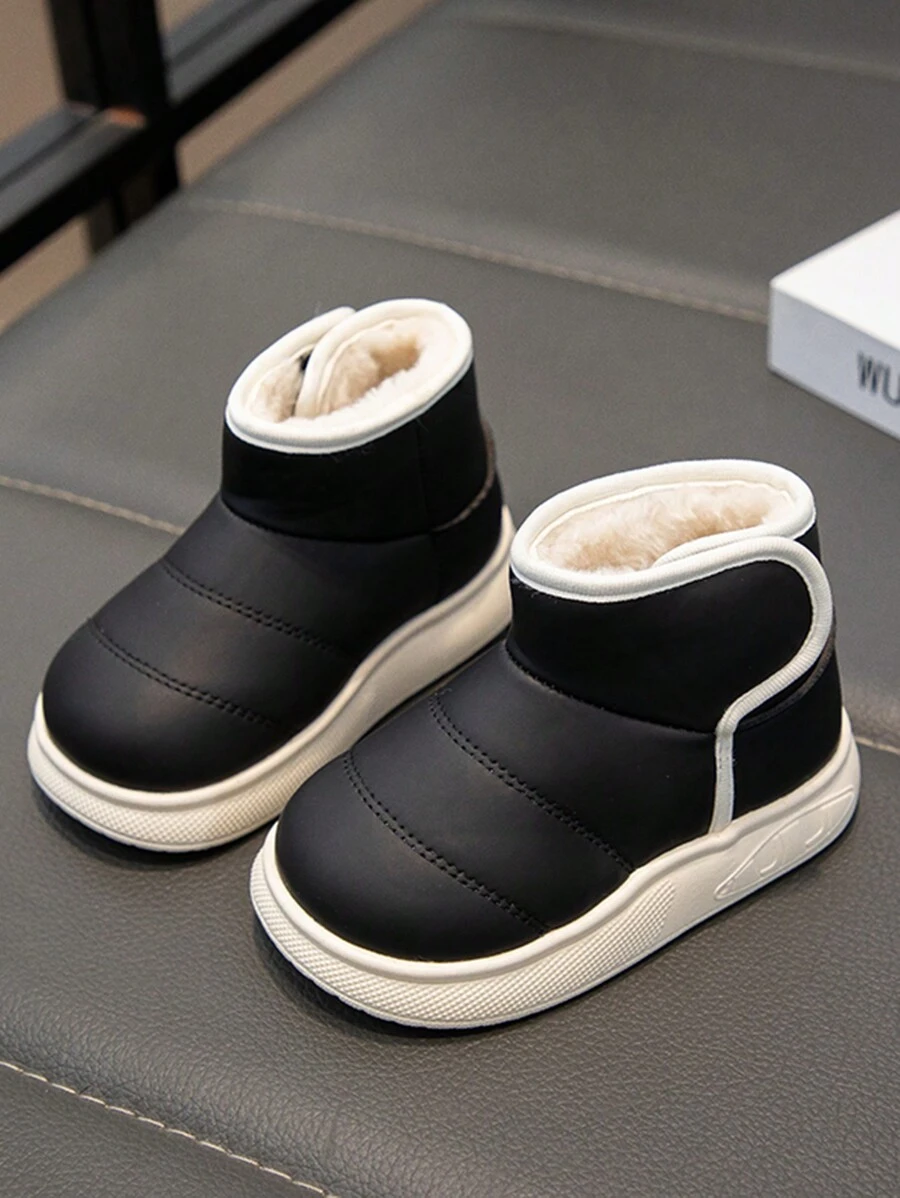 1 pereche de cizme de zăpadă pentru copii înalte și groase, cu talpă groasă, cu talpă moale, calde, la modă și versatile - Negru - Vizualizare 1