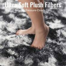 Fluffy Modern Area Rugs For Living Room Bedroom,Plush High Pile Purple Rug For Kids Girls Room Nursery Home Decor, Upgrade Non-Slip Girls Bedroom Soft Indoor Rug - Tie-dye black and white - View 5