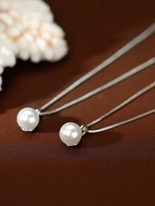 1 件时尚优雅复古珍珠项链首饰，简约女士银色吊坠项链，适合日常佩戴、派对、情人节礼物 - 珍珠 - 查看 7