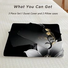 3 件套柔软舒适的心形花朵图案印花羽绒被套装（1 *羽绒被套 + 2 *枕套，不含芯），柔软、舒适、温馨的床上用品，适用于卧室和客房，非常适合家庭和宿舍装饰，防过敏，易于护理，适合所有季节