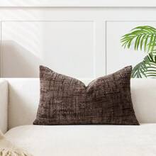 1 Piece Coffee Brown (Insert Not Included)Vintage Chenille Striped Throw Pillow Covers, 100% Polyester Woven Zippered Cushion Cases, Machine Washable, Geometric Patterned Decorative Pillowcases For Sofa, Bed, Dining, Home Office
