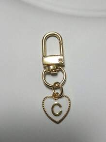 Breloc cu pandantiv inimă cu litere, pandantiv pentru geantă cu litere inițiale A-Z, breloc din aliaj cu farmec de modă, cu carabină, suport pentru chei inițiale personalizate pentru rucsac, portofel, husă pentru căști, pentru prieteni, familie și cupluri, cadou ideal