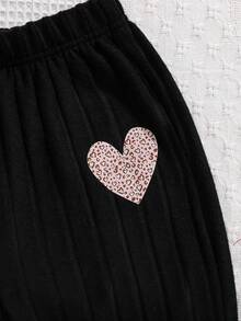 年轻女孩春秋新款心形印花长袖上衣 + 心形印花裤子 2 件套 - 黑色 - 查看 8