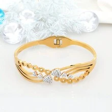 1 chiếc vòng tay rỗng bằng thép titan mạ vàng hồng 18K hình trái tim đính đá Rhinestone, vòng tay hình bầu dục đẹp thời trang, món quà tuyệt vời nhất cho bạn gái/em gái, sinh nhật/giáng sinh - Món quà ngày lễ đẹp nhất - Xem 10