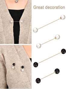 4pcs Sweater Shawl Pins With Faux Pearl Brooch, Women Cardigans Sweater Clips,Vintage Shirt Collar Clips, Clothing Accessories, Multiple Colors Dress Accessories Pin For Clothes Bag Charm School