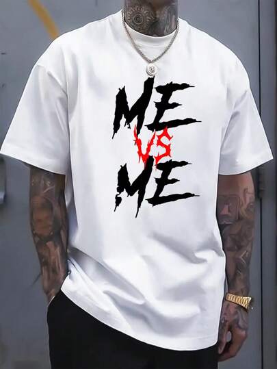 220 Grams Round Neck Short Sleeve Men's T-Shirt, Creative Printing Pattern, Simple Design, Knitting Process, Soft And Comfortable, Suitable For Campus Wear, Party Gathering, Daily Wear, A Good Choice For Family And Friends