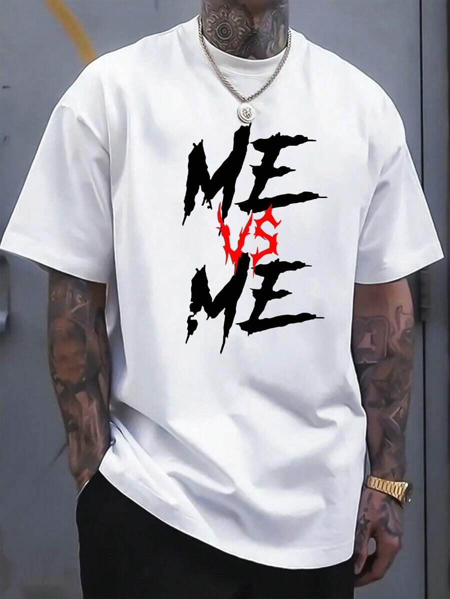 220 Grams Round Neck Short Sleeve Men's T-Shirt, Creative Printing Pattern, Simple Design, Knitting Process, Soft And Comfortable, Suitable For Campus Wear, Party Gathering, Daily Wear, A Good Choice For Family And Friends - trắng - Xem 1