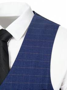 Furuyal Men's Suits Plaid Gentleman Slim Fit Single Breasted 3 Pieces Suit For Men Two Button Blazer Vest Pants Set Business Party Prom Wedding Navy Blue Size XS-3XL - Navy Blue - View 4