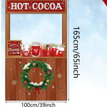 Vansolinne Hot Cocoa Stand Christmas Photo Props Winter Hot Chocolate Shop Decorations Big Head Cutout Fabric Selfie Frame For Christmas Holiday Birthday Party Supplies Photo Booth Frame