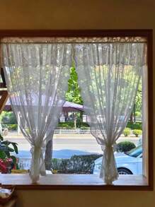 1 件白色蕾丝边无钻窗帘头巾窗帘，适用于厨房、卧室窗台，公主风格 - 白色 - 查看 6