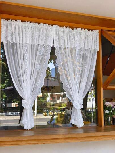 1buc din dantelă albă, perdea fără găurire, eșarfă, potrivită pentru bucătărie, pervaz de dormitor, stil prințesă