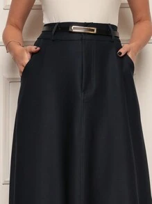 Women's Long Skirt With Tailored Belt - Màu xanh hải quân - Xem 4
