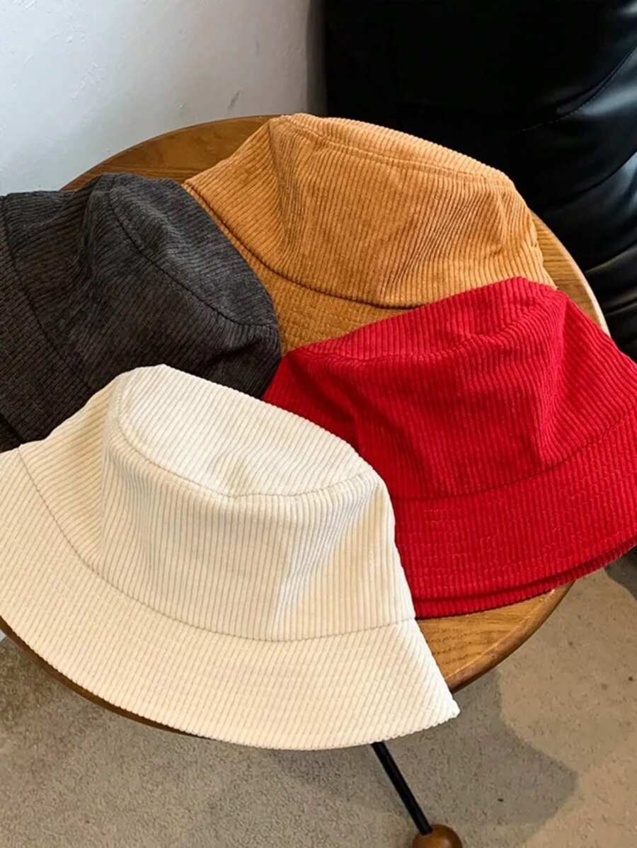 Thick Corduroy Simple Wide Brim Warm Bucket Hat - Multicolor - View 1