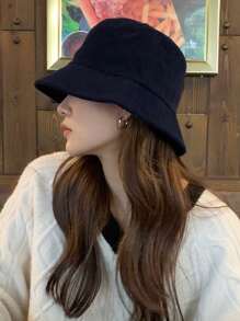 Thick Corduroy Simple Wide Brim Warm Bucket Hat - Multicolor - View 3