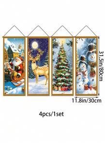 Bộ 4 biểu ngữ trang trí Giáng sinh, làm bằng polyester, bao gồm kẹp hạt dẻ, cây thông Noel, biểu ngữ ông già Noel, thích hợp cho Giáng sinh, mùa đông, ngày lễ, trang trí tiệc Giáng sinh và trang trí nhà cửa, trang trí tường trong nhà và ngoài trời và trang trí nhà cửa, bao gồm cột và dây thừng - Nhiều màu - Xem 12