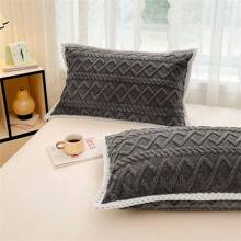 毛绒枕套长枕套保暖柔软舒适无芯无填充四季皆宜 - 咖色 - 查看 4