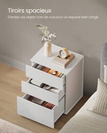 VASAGLE Table de Chevet, Assemblage Ultra-rapide sans Outil, Petite Table d'Appoint avec Multiprise et Tiroirs, Moderne, Chambre, Salon, 35 x 45 x 58,7 cm, Blanc Mat et Beige Cappuccino - Blanc - Voir 4