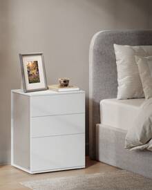 VASAGLE Table de Chevet, Assemblage Ultra-rapide sans Outil, Petite Table d'Appoint avec Multiprise et Tiroirs, Moderne, Chambre, Salon, 35 x 45 x 58,7 cm, Blanc Mat et Beige Cappuccino - Blanc - Voir 1